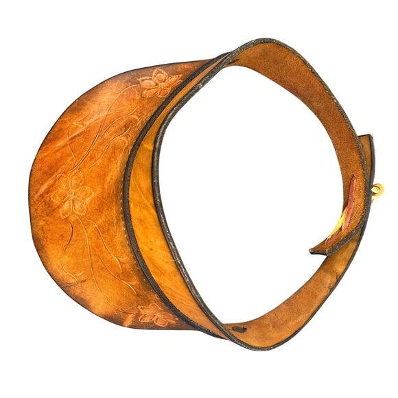 VTG Leather Hand Tooled Floral Sun Visor Brown Boho Hippie 70s Festival Western - Picture 5 of 16